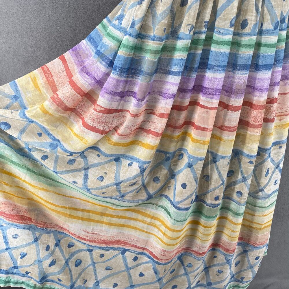 Vtg NOS 90s Two Potato Artsy Watercolor A Line Midi Dress M Petite Sheer Pastel - Picture 8 of 16